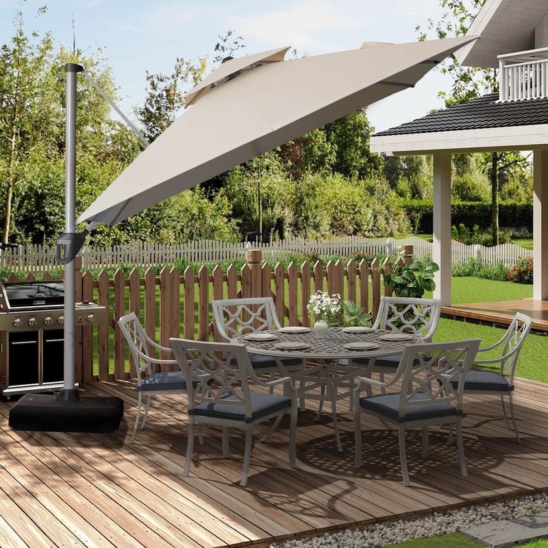 Mondawe - 10ft. Square Aluminum 360°Cantilever Patio Umbrella with Base - Beige
