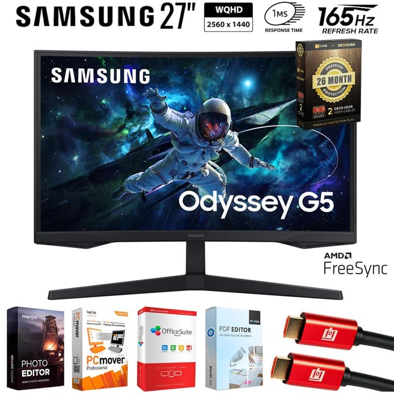Samsung - 27" Odyssey 1000R Curved QHD 165Hz 1ms AMD FreeSync Gaming Monitor + 26-Month Extended Warranty Protection Bundle - Black