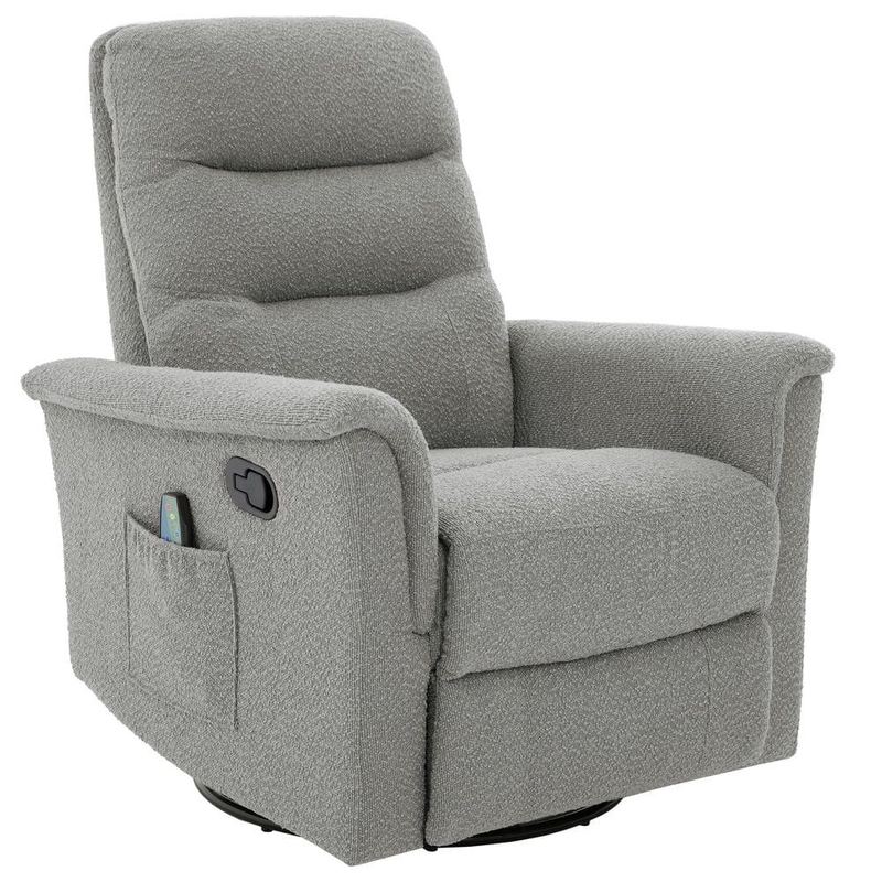 CHRISTOPHER KNIGHT HOME - Corvane Modern Grey Chenille Upholstered Rocking Swivel Recliner Manual Massage Recliner Chair with Adjustable Backrest