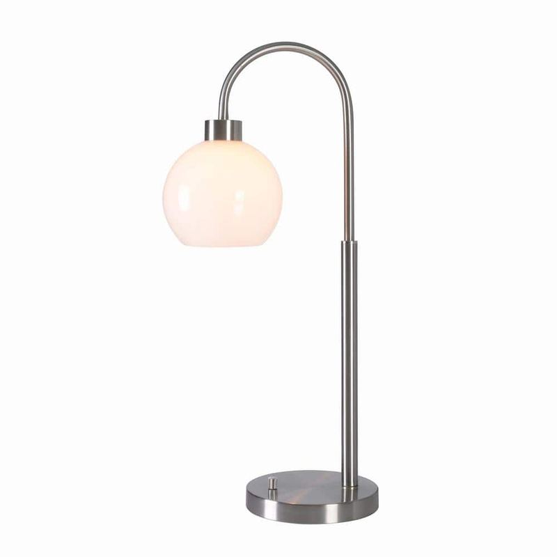 Hampton Bay - Highstone 27 in. Brushed Silver Indoor Table Lamp with Opal Globe Shade