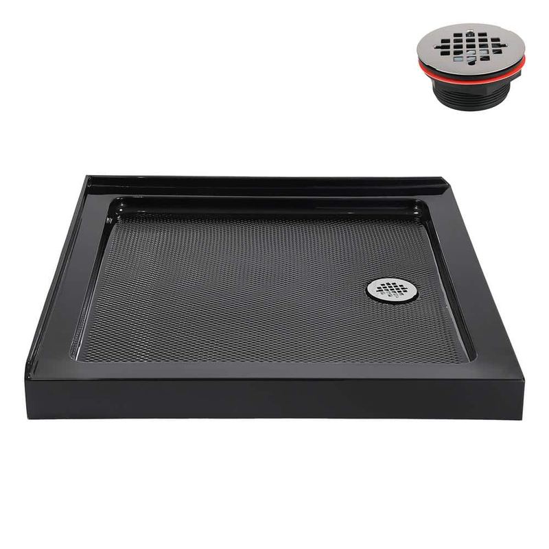Streamline - 36 in. L x 36 in. W Corner Acrylic Shower Pan Base Glossy Black w/ Right Hand Drain Drain Included