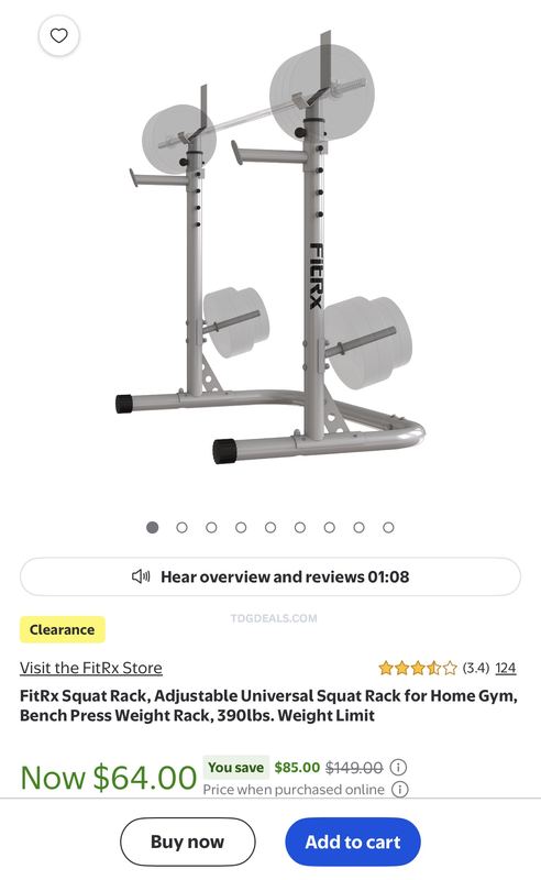 $149.00 FitRx Adjustable Squat Rack for $64.00