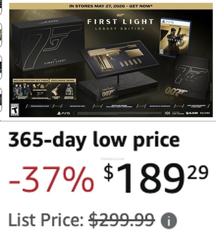 $299.99 007 FIRST LIGHT LEGACY EDITION FOR PS5 NOW $189.29