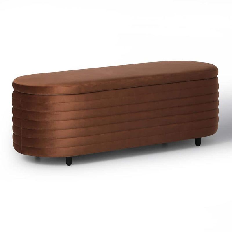 WESTINFURNITURE - Farrah 54 in. Wide Oval Velvet Upholstered Entryway Flip Top Storage Bedroom Accent Bench in Brown