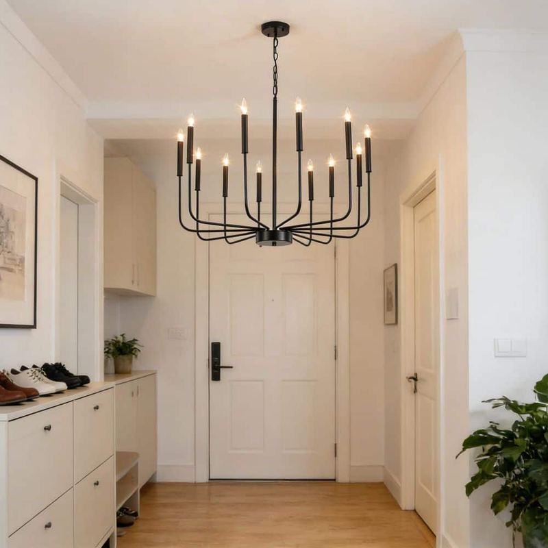 ADSENSTY - 12-Light 32 in. Black Dimmable Classic Farmhouse Rustic Candle Chandelier for Living Room with No Bulbs Included