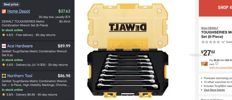 $27 DEWALT WRENCH SET (8-PIECE)