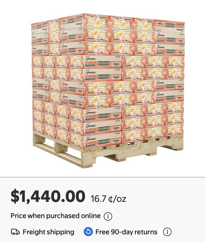 Walmart is now selling a pallet of Maruchan Ramen Noodle Soup