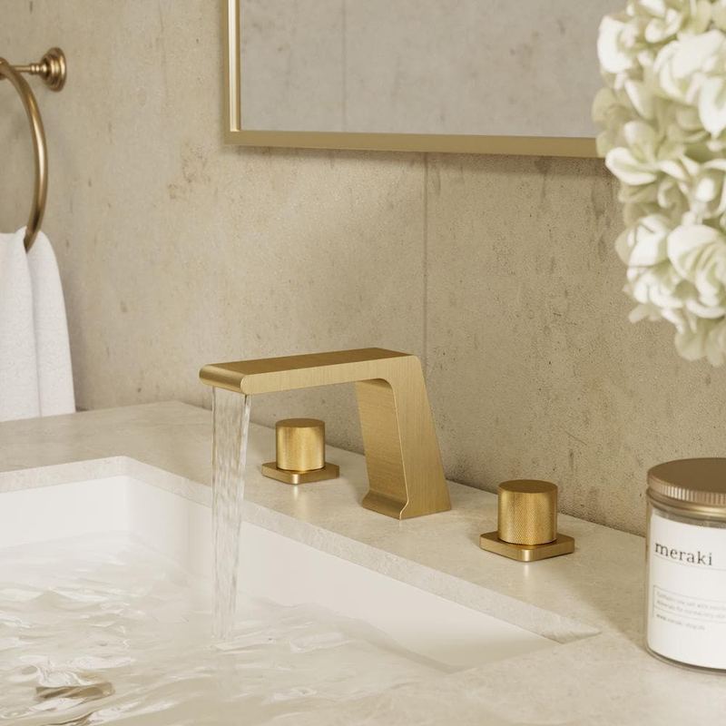 GRANDJOY - Waterfall Sink Faucet 8 in. Widespread Double Handle Bathroom Faucet in Brushed Gold Drain Not Included