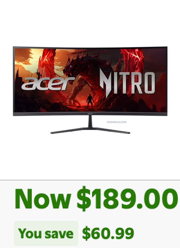 $249.99 ACER NITRO 34" CURVED ULTRAWIDE MONITOR FOR $189 (LOW STOCK)