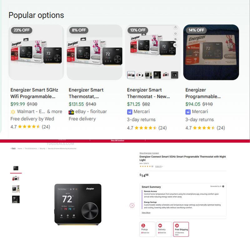 $129.99 Energizer Smart 5GHz Wi-Fi Thermostat for $14.98
