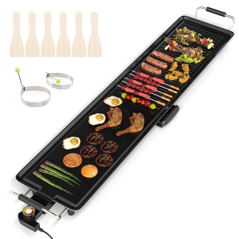 Costway - 39.5" Extra Large Electric Teppanyaki Grill with 2 Cooking Surface Adjustable Temperatures and Drip Tray - Black