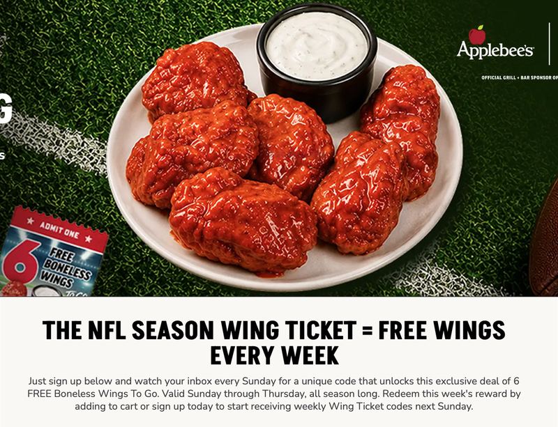FREE WITH PURCHASE APPLEBEE’S WINGS EVERY WEEK