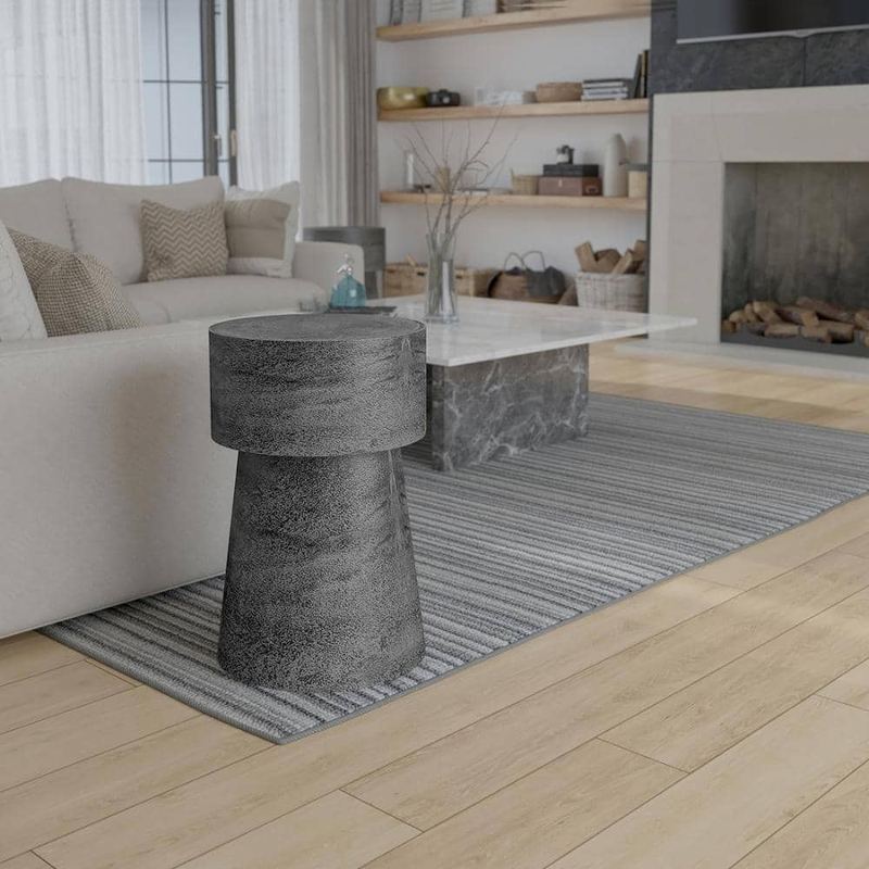 THE URBAN PORT - 15.5 in. Silver Round Aluminum Top Accent End Table with Drum Base