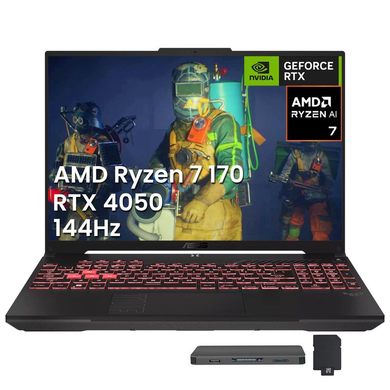 ASUS - Upgraded - TUF A16 16" 144Hz Gaming Laptop,Ryzen 7 170,GeForce RTX 4050,16GB,1TB SSD+1TB Dock Set,Backlit,Win 11 - Gray