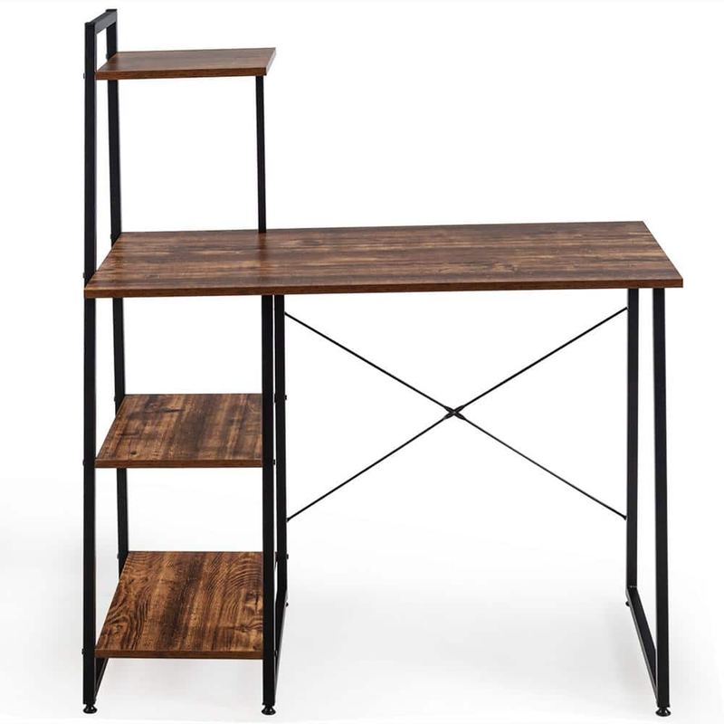 Costway - 38.5 in. Brown Computer Desk Study Writing Desk Workstation with Bookshelf