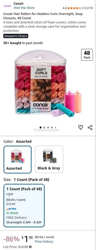 $13.99 CONAIR SOFT CURLS HEATLESS HAIR ROLLERS 48-PACK for $1.98