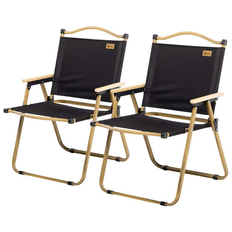 Otryad - Black 2-Pack Metal Outdoor Chaise Lounge, Folding Camping Chair, Lightweight and Portable Beach Chairs Armchairs