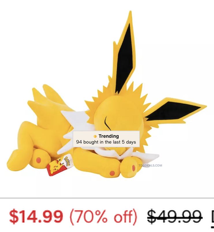 70% OFF POKÉMON SLEEPING JOLTEON PLUSH TOY