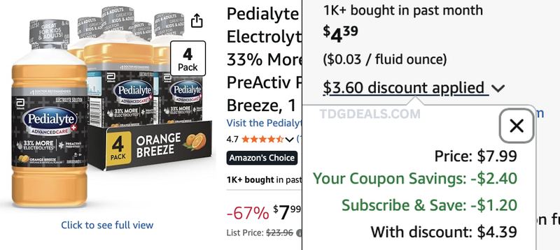 $23 Pedialyte Pack of 4 dropping to $4 💧