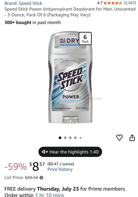 Speed Stick Power Antiperspirant Deodorant (6-Pack) is down to $8.37 on Amazon (59% off)!