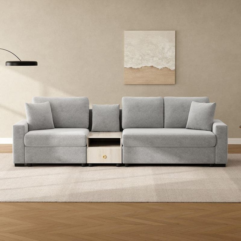 CHRISTOPHER KNIGHT HOME - Cevano Modern 111.8 in. Chenille Upholstered 3-Seater Sectional Sofa in Grey with Storage Armrest and Center Console