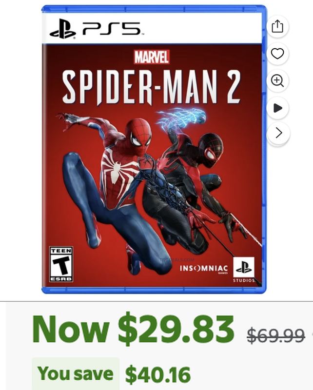 $29.83 MARVEL'S SPIDER-MAN 2 FOR PS5 @ WALMART