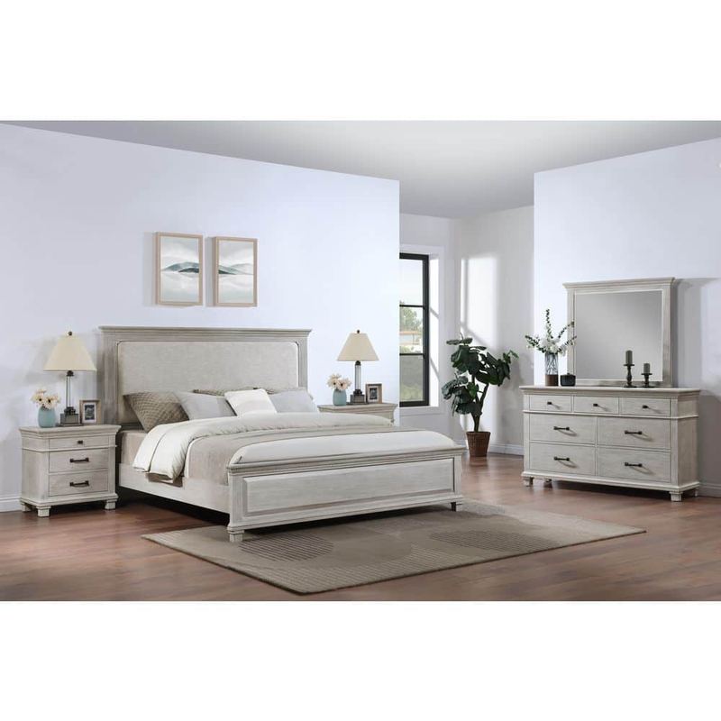 NEW CLASSIC HOME FURNISHINGS - New Classic Furniture Silver Sands 5-Piece Gray Wood King Bedroom Set with 2 Nightstands