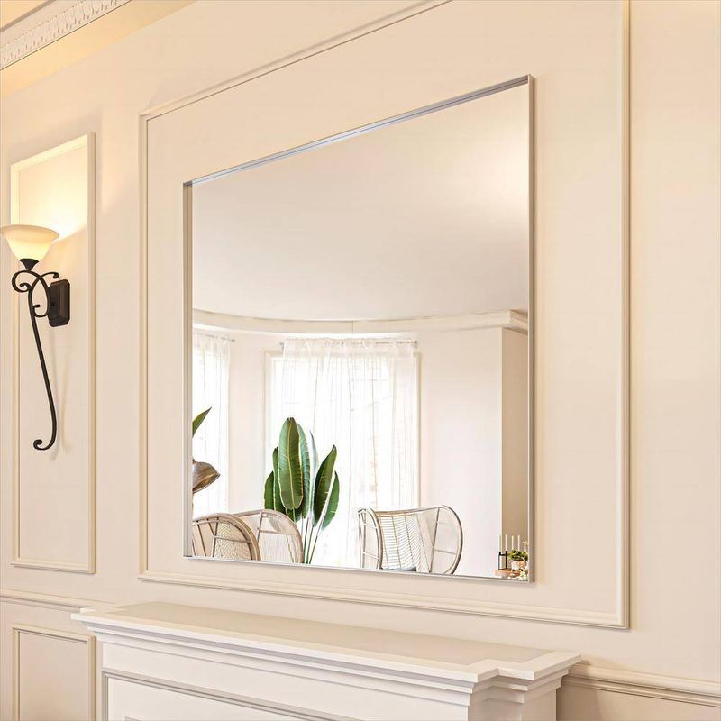 ORGANNICE - 48 in. W x 36 in. H Silver Aluminum Rectangle Framed Tempered Glass Wall-Mounted Decorative Mirror