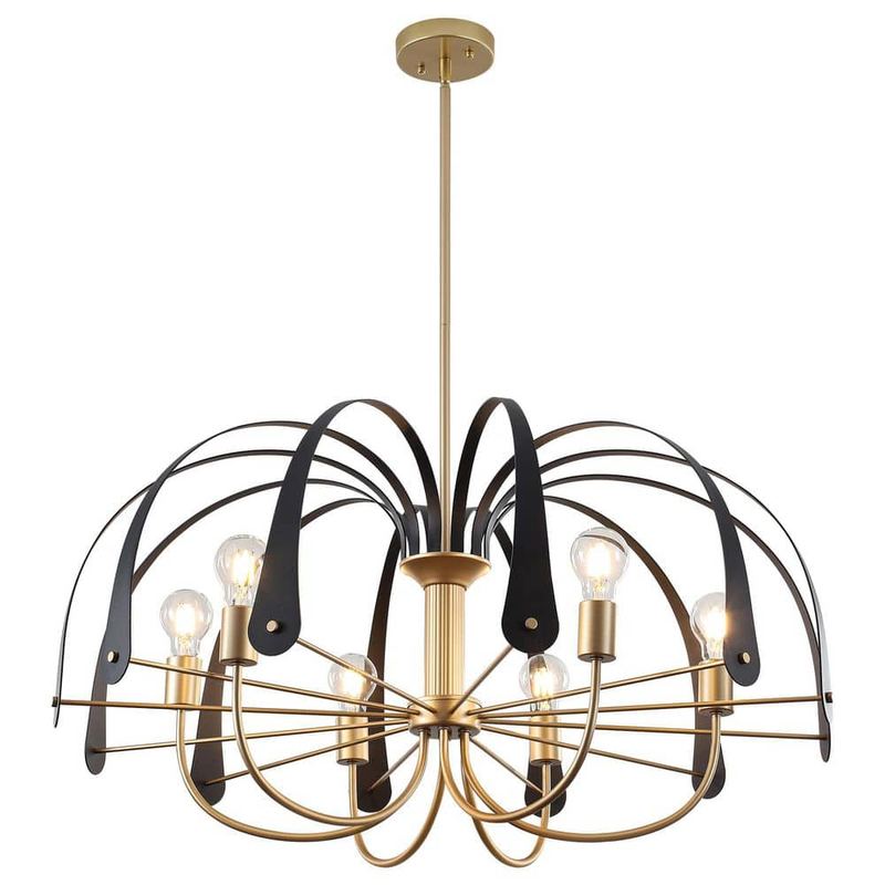 ADSENSTY - 6-Light 33.6 in. Black/Gold Mid-Century Modern Petal Chandelier for Living Room Foyer Hallway with No Bulbs Included