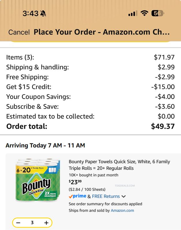 BOUNTY QUICK SIZE PAPER TOWELS — $49 FOR 3 PACKS