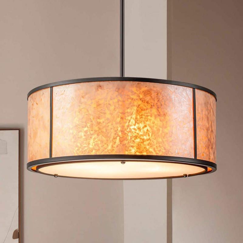 Rennnsan - Sorell 20 in. 4 Light Black Modern Mica Fabric Drum Chandelier with Double Shades