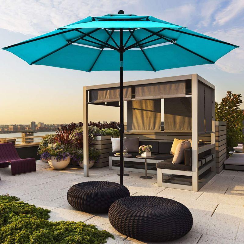 Gymax - 10ft 3 Tier Patio Market Umbrella Aluminum Shade Shelter Double Vented - Turquoise