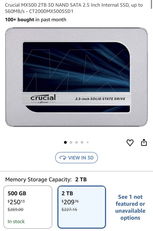 $210 CRUCIAL MX500 2TB SSD