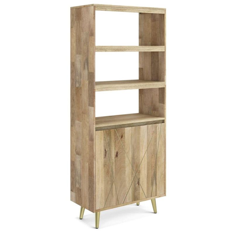 Simpli Home - Jager 72 in. H Tall Natural Wood Contemporary Bookcase with Doors Solid Mango Wood