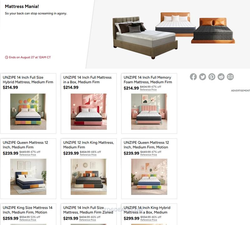 WOOT MATTRESS SALE — FROM $214.99