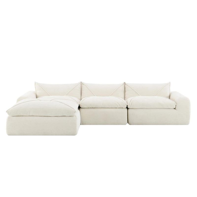 Qualler - 116 in. Chenille Fully Compressed Sectional Sofa in. White