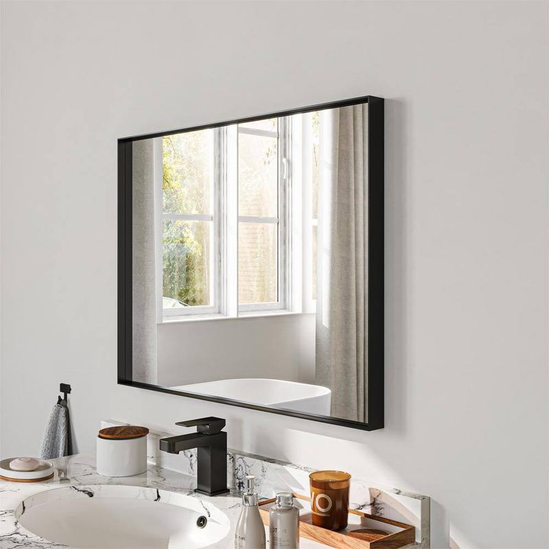 ORGANNICE - 22 in. W x 30 in. H Black Rectangle Framed Tempered Glass Wall-mounted Mirror