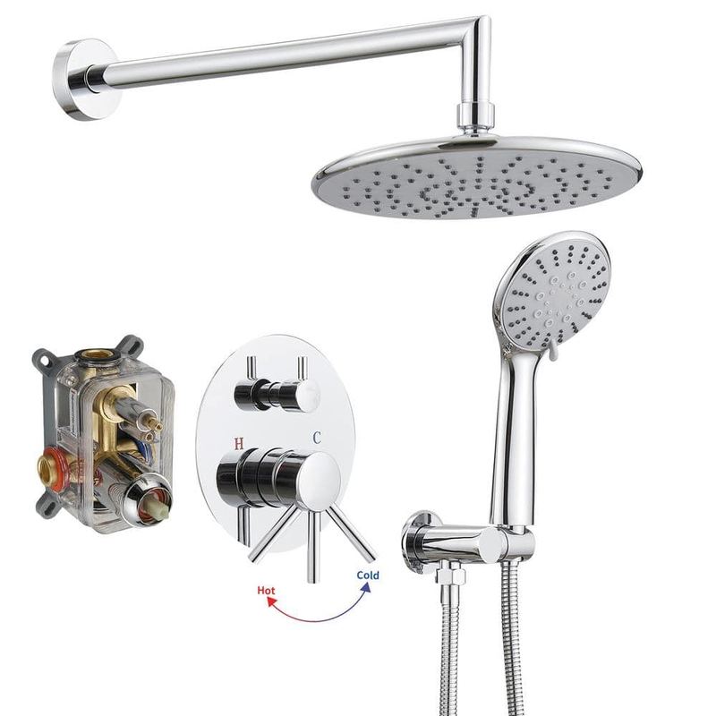 BWE - Single Handle 3-Spray Rain Shower Faucet Head Round 2.5 GPM with High Pressure in. Polished Chrome(Valve Included)