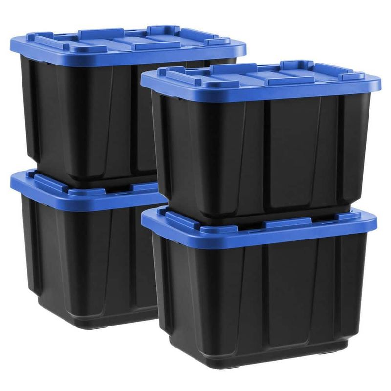 IRIS - 11.5 Gal. Stackable Storage Totes with Lids, Black-Blue, 4Pk