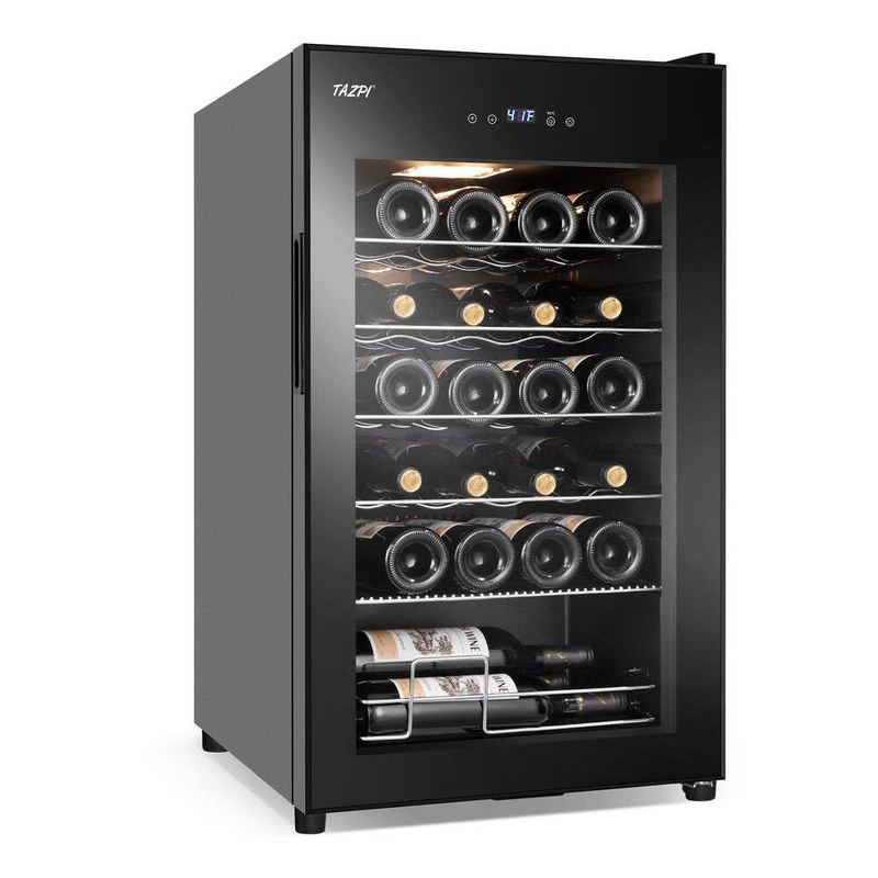 futhork - 17 in. Single zone 24 Bottles Wine Beverage Cooler in Black with Digital Temperature Control, Safety Lock, Frost Free