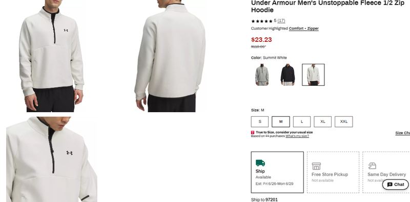 Under Armour Men's Unstoppable Fleece 1/2 Zip Hoodie