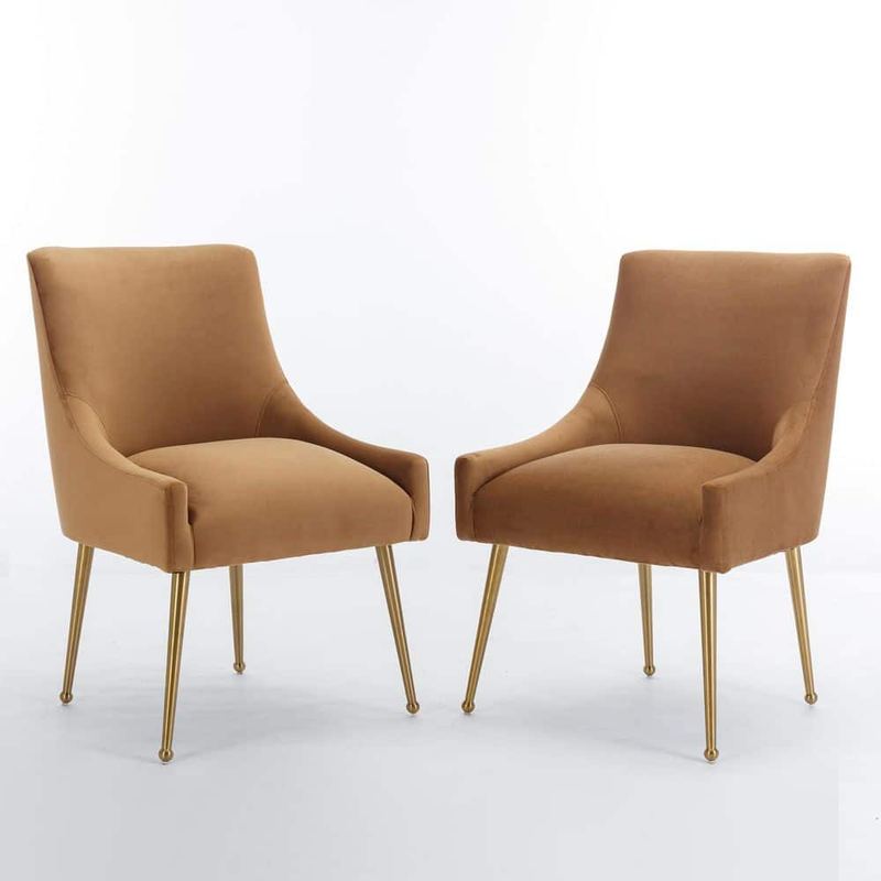 Clihome - 2-Piece Yellow Velvet Upholstered Chair Set with Gold Metal Legs Stain Resistant for Dining Living Room