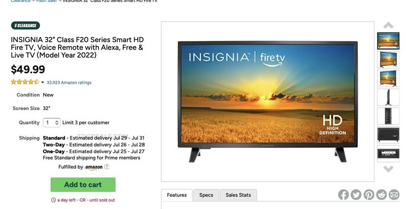 $49.99 INSIGNIA 32" SMART HD FIRE TV