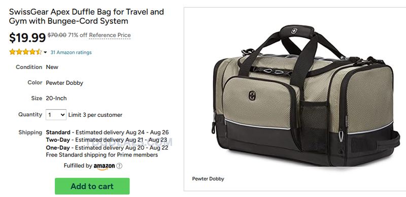 $70 SWISSGEAR BAG FOR $19.99