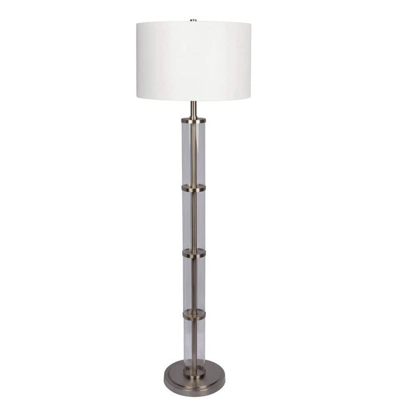 opicute - 63 in. Silver Grey 1-Light Standard Floor Lamp for Bedroom, Living Room with Linen Round Shade No Bulbs Included