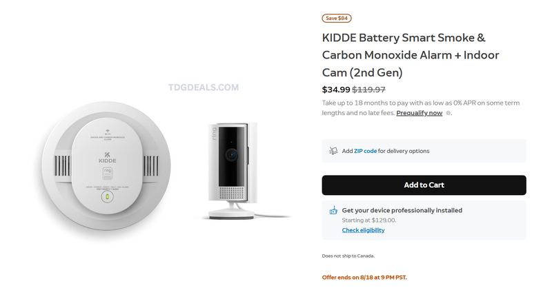 KIDDE SMART SMOKE ALARM + RING INDOOR CAM — $34.99