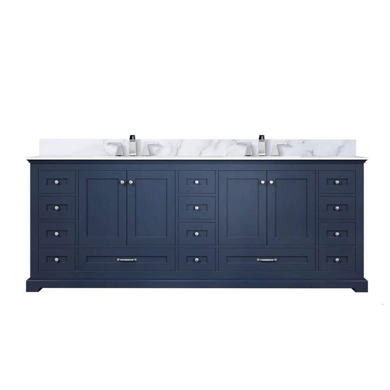 Lexora - Dukes 84 in. W x 22 in. D Navy Blue Double Bath Vanity with Carrara Marble Top, and Faucet Set