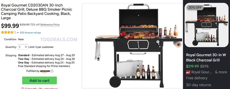 ROYAL GOURMET 30" GRILL 72% OFF