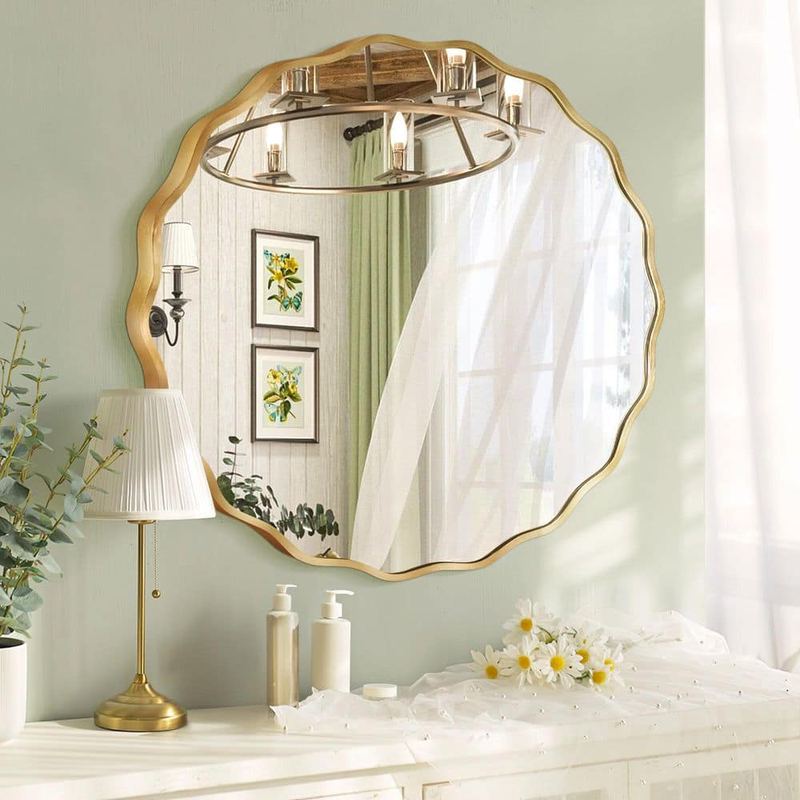 Hochwertiges - 20 in. W x 24 in. H Artistic Gold Aluminum Alloy Framed Decorative Wall Mirror Wave Irregular Wall Mirror