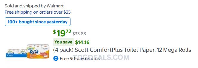 SCOTT COMFORTPLUS 48 MEGA ROLLS — $19.72